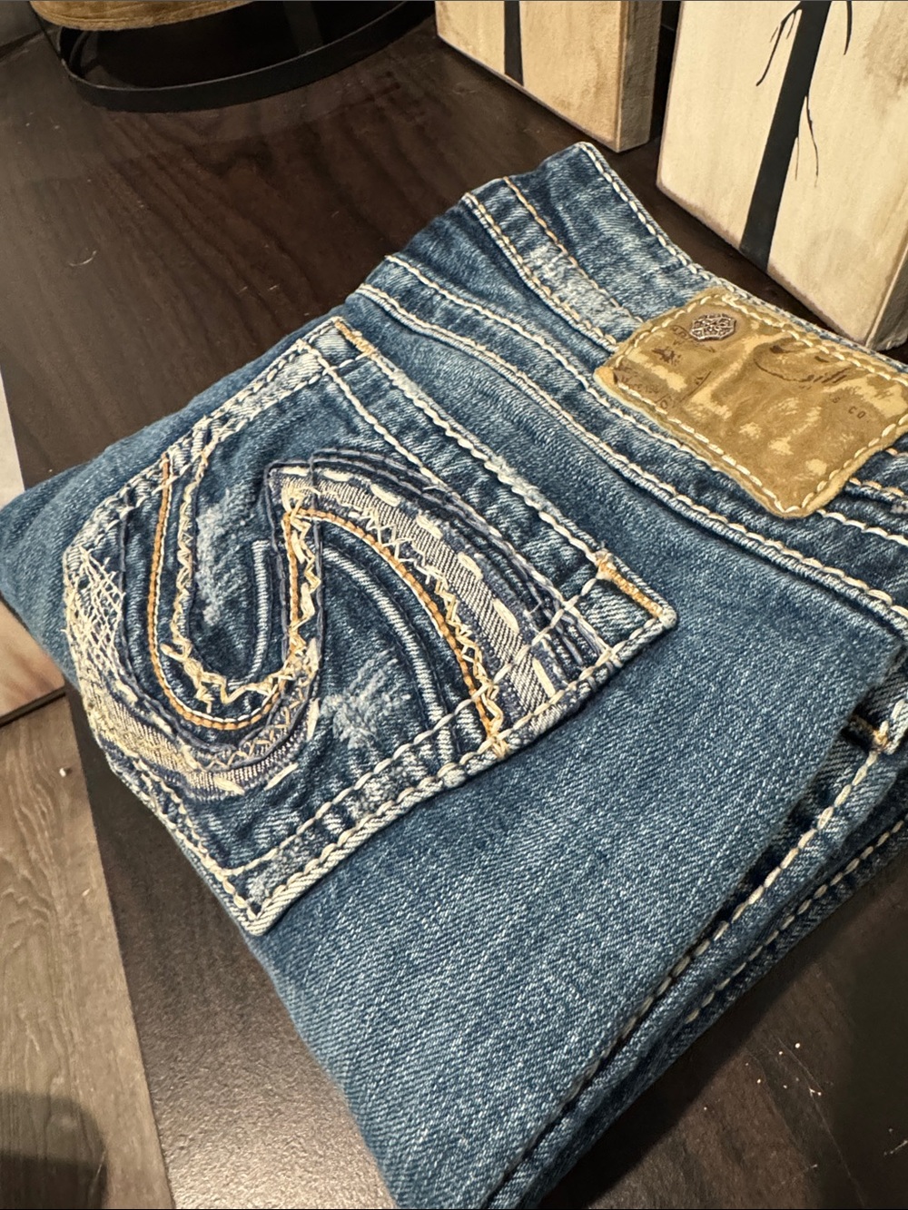 Silver Twisted Women’s Bootcut Denim Jeans Thick Stitch